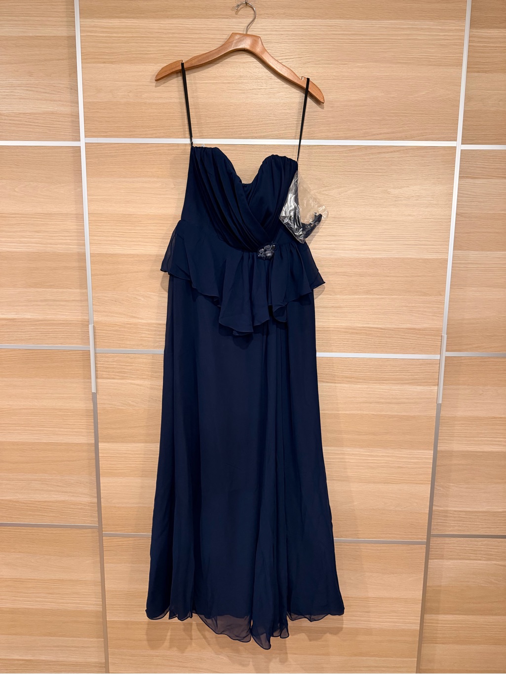 Navy Blue Spaghetti-Strap Ruffle Waist Wedding Dress